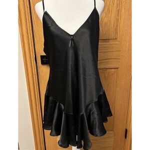 Vintage CINE STAR Sexy Black Nightgown Short Ruffles‎ Black Size Large